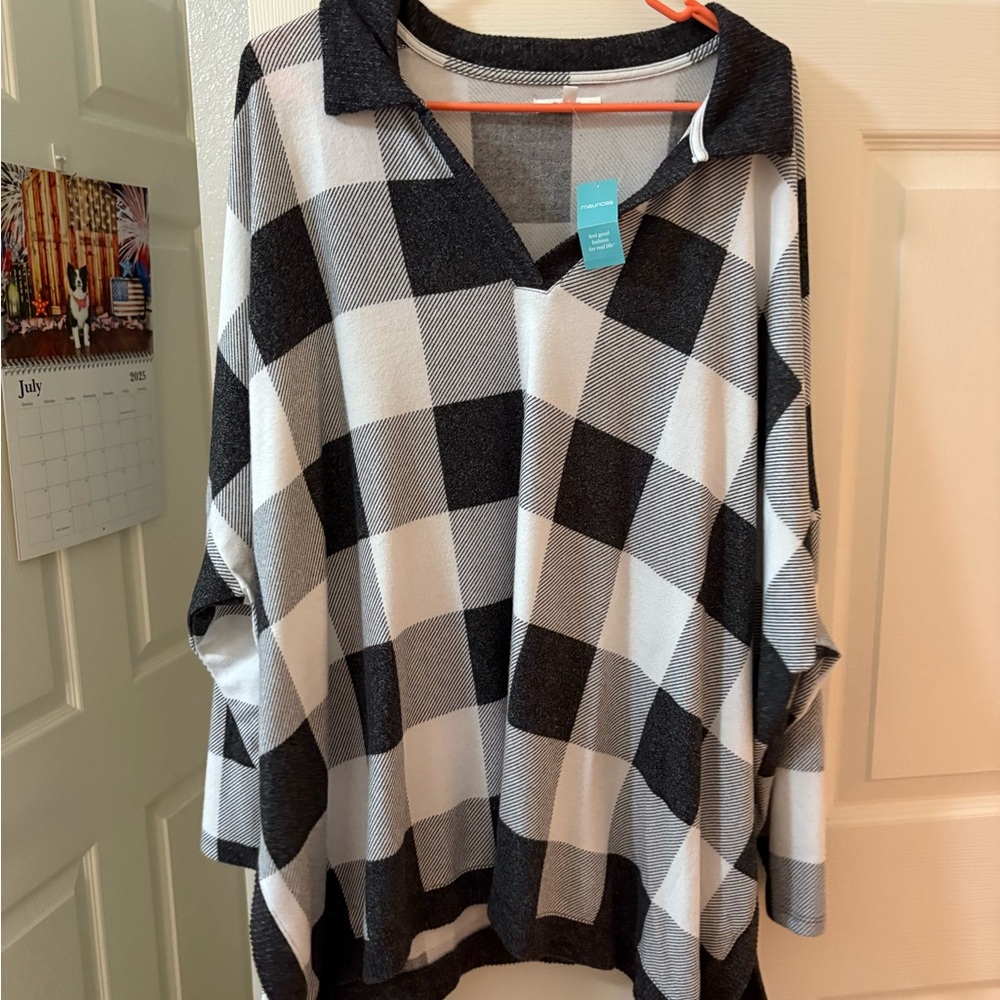 Maurices Black and White Plaid Blouse